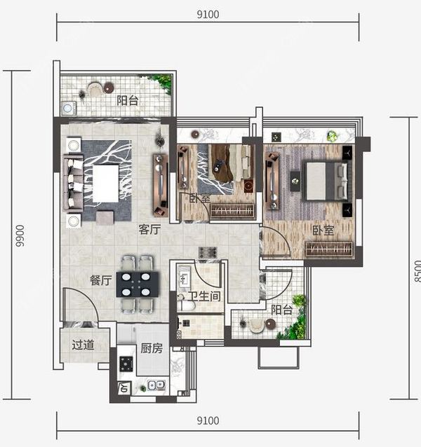 76平方2+1房两厅一卫