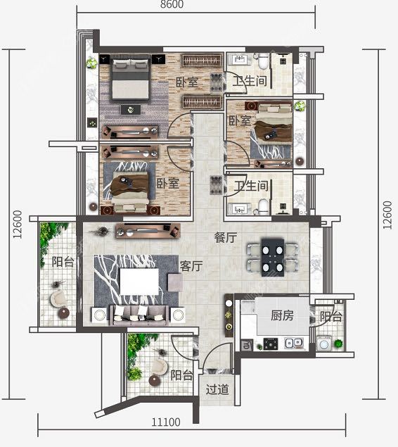 115平方3+1房两厅两卫