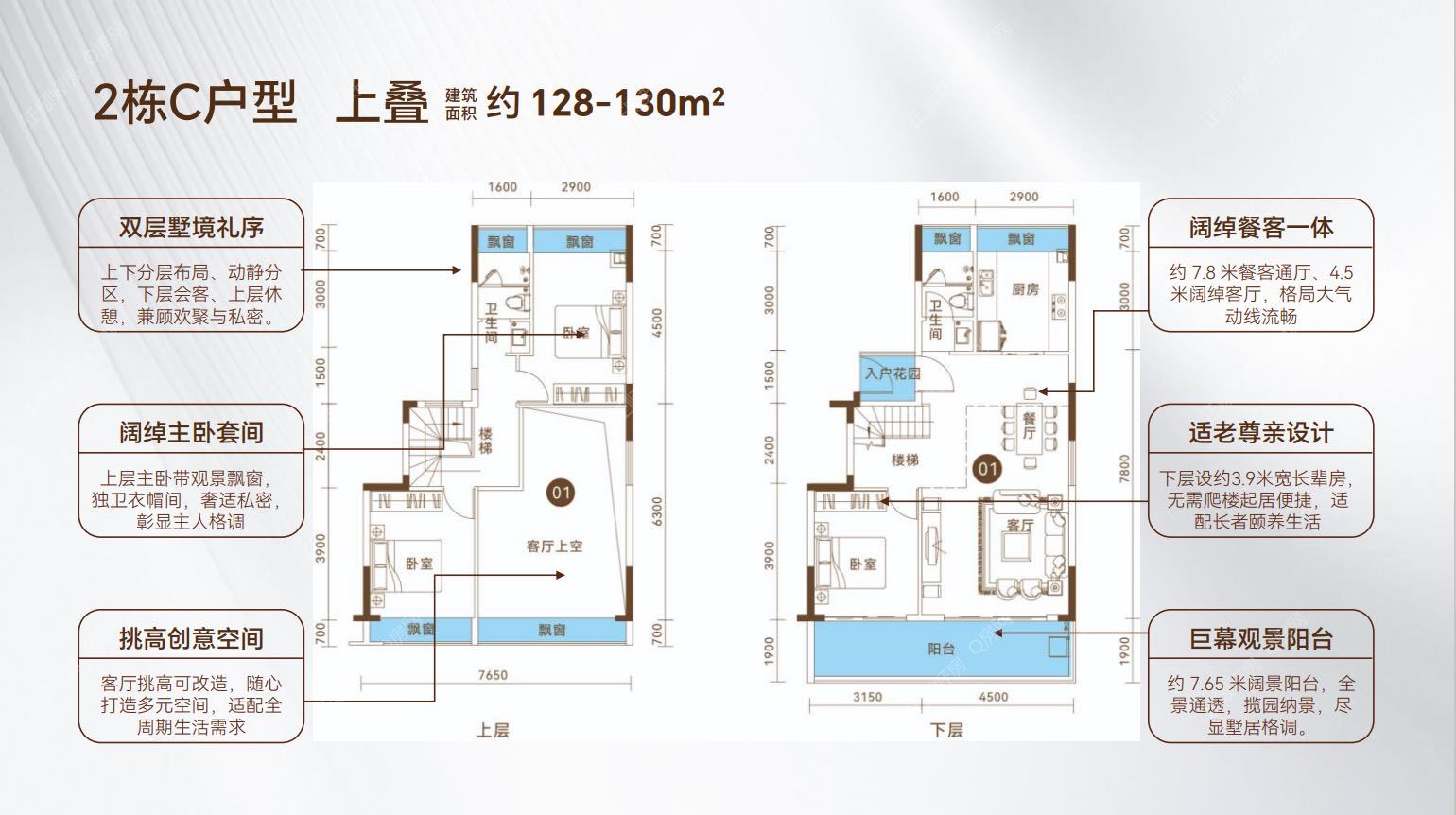 2栋C户型 上叠128~130㎡