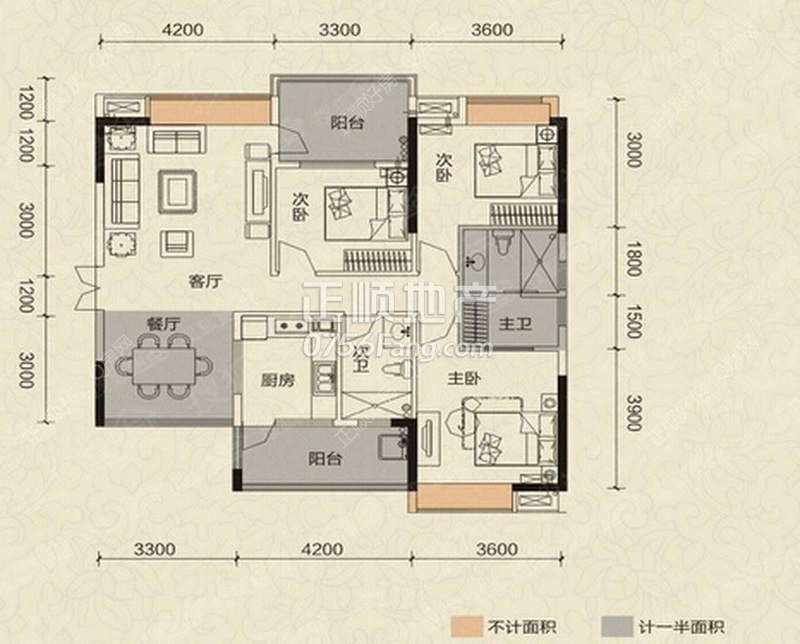 02户型3房2厅2卫__116m2(南北通透）