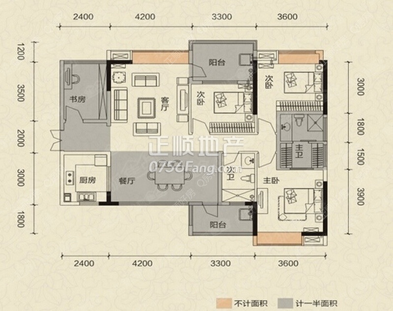 02户型4房2厅2卫__127m2（南北通透）
