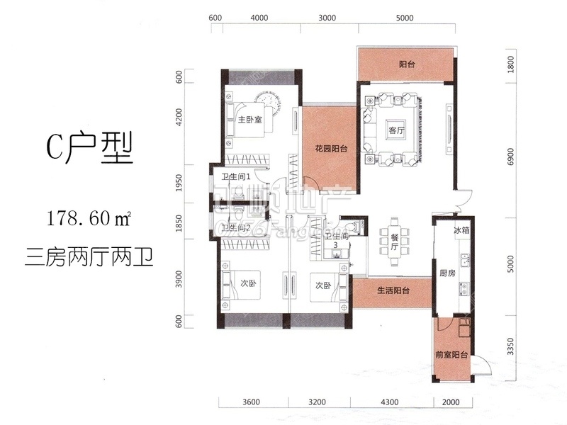 C户型3栋02-30层01房：建筑面积178.12m2〔临湖山景户