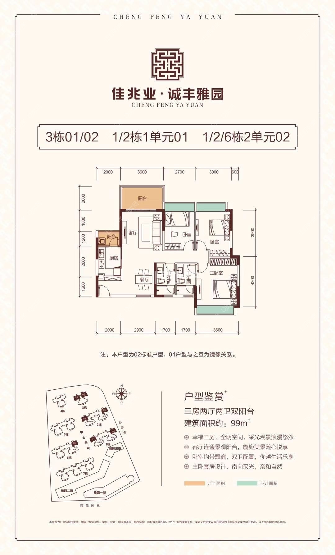 现在在售99平6栋2-02户型精装