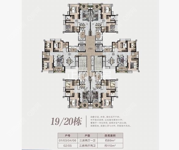 19，20栋两梯六户户型图