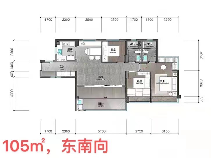 105平米三房两厅两卫