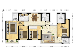 户型图进门左边是1号房，正对的2号房