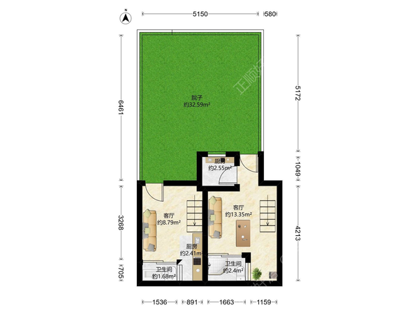 北向3个房，右边的3号左边4号房