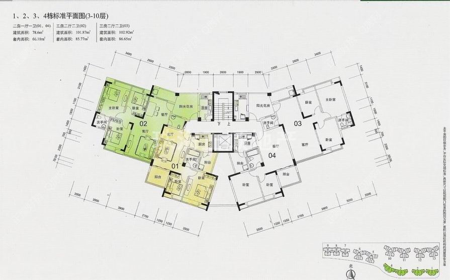 1,2,3,4栋3-10层平面图