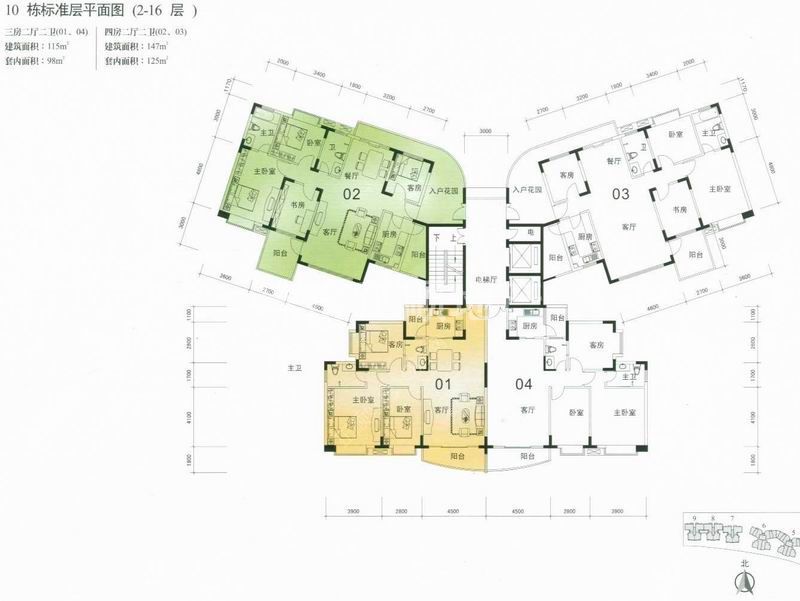 10栋标准层平面图(2-16层)