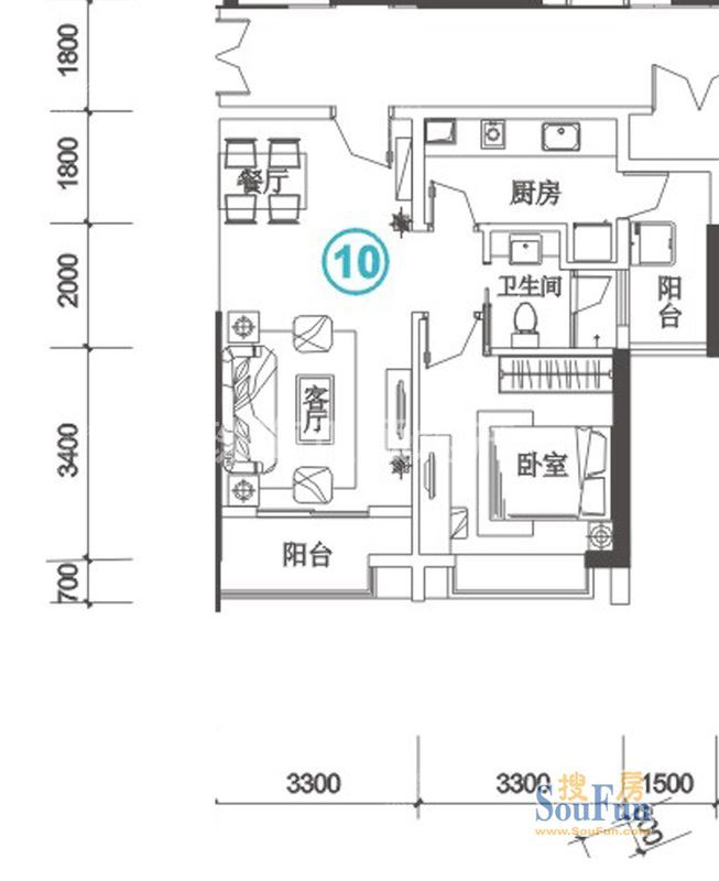 1栋10户型63.89平方1房