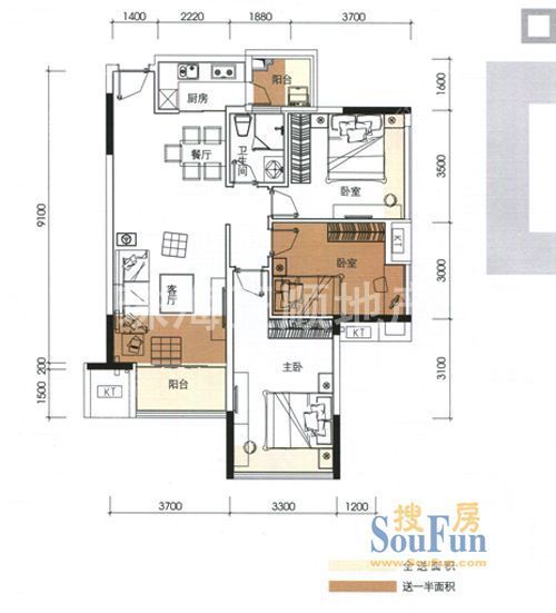 3-5栋03 3室2厅88.11