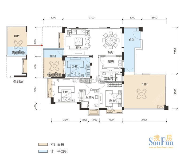 1单元01,3房，165.8